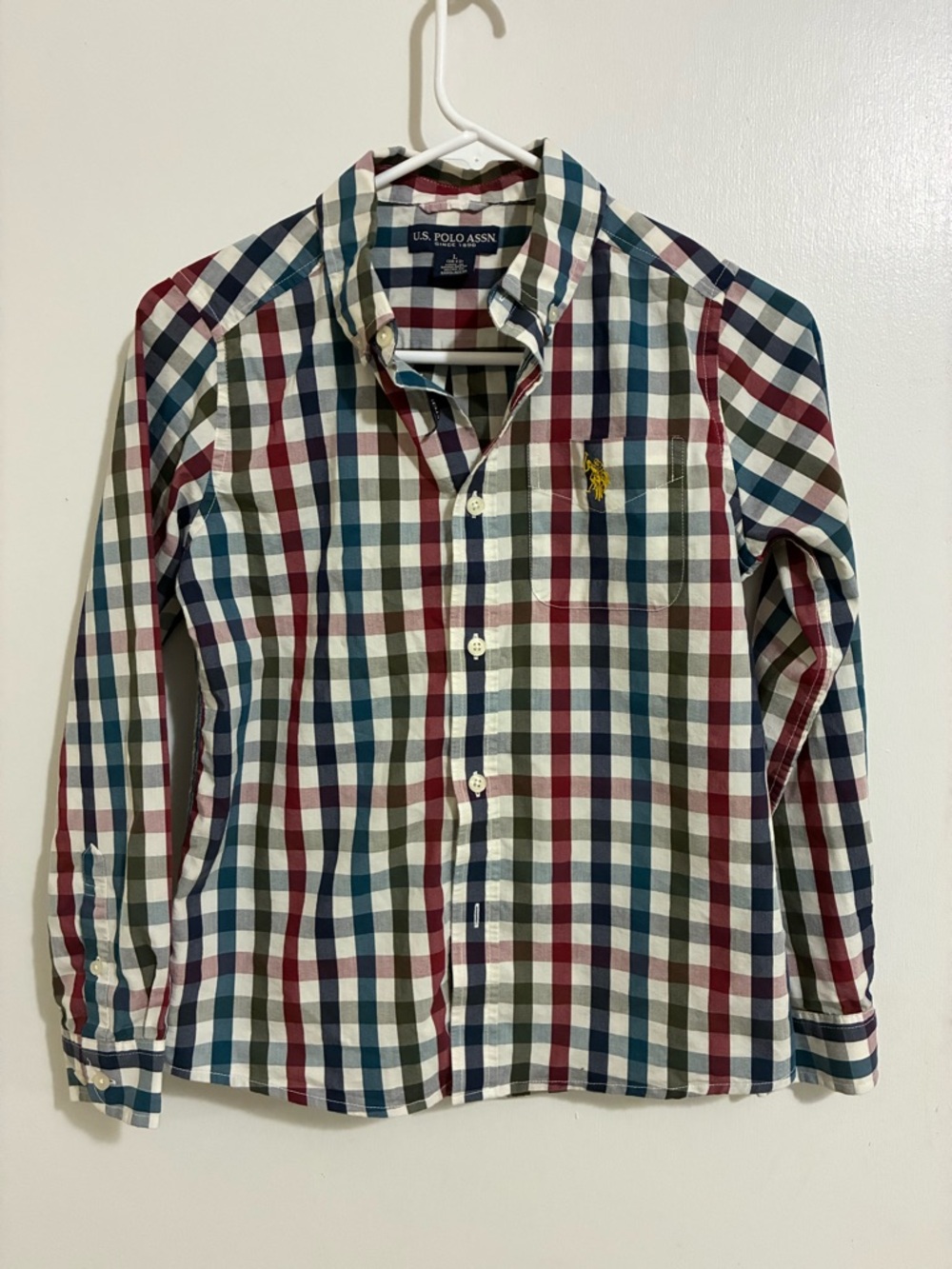 U.S. Polo Assn. Boys Plaid Button-Down Shirt in Red, Blue, Green, and White